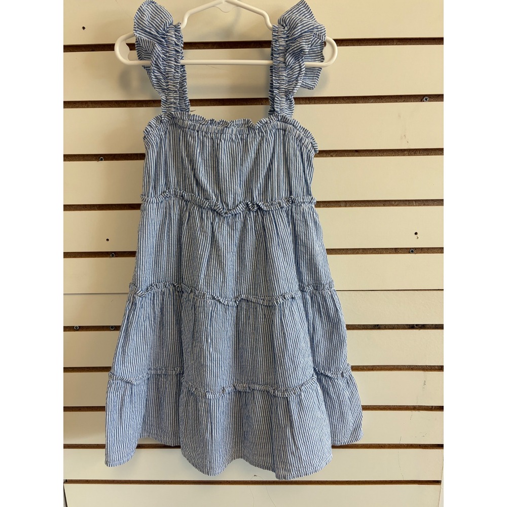 Vineyard Vines Kentucky Derby 148th Blue Seersucker Ruffle Tiered Dress Kids sz6